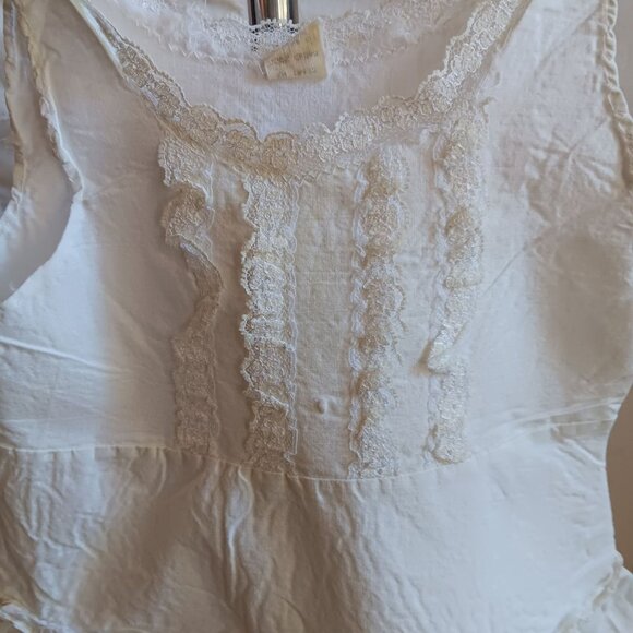 12m 1yr Vintage Dress White Lace-Trimmed Cotton Sleeveless Ruffle Hem 1950's mcm - Picture 4 of 6